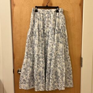 Hudson North White Blue Floral Print Tiered Volume Maxi Skirt Size S